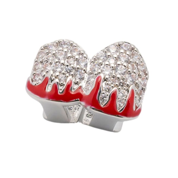 Enkel & Dubbel Full Zirkonium Guld Tänder Hip-hop Elektroplätering Flamma Q7R7 Silvery2 1pcs