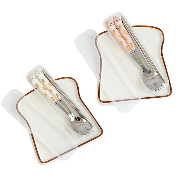 Sött Kanin Bordsservis Set Rostfritt Stål Set Pinnar Set Gaffel Bestick Sked Set U0r1  White 1set