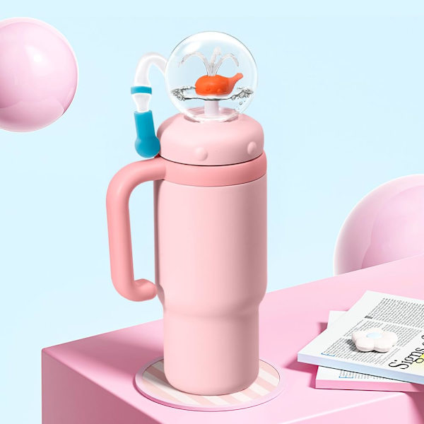 68 cl Fontän Tumbler med Rolig Fontän Effekt, Rostfritt Stål Val Fontän Tumbler med Handtag, Spill-Säker Isolerad Vattenflaska med Tw