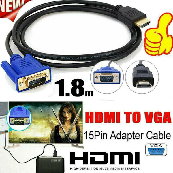 HDMI till VGA-kabel med ljud- och strömadapter för VGA-anslutning vid 1080p-upplösning