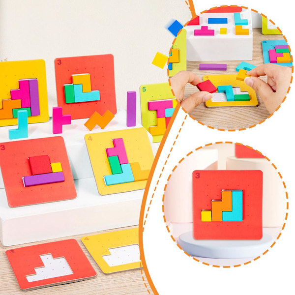 Interaktivt pusselspel Tangram Matematiska leksaker Byggande Barns Form Färg Trä Skrivbordsblock P2R2