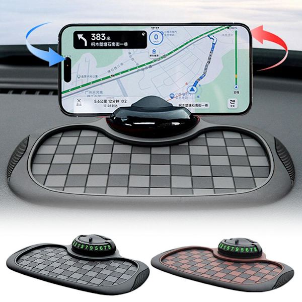 360 Graders Roterande Bil Anti-Slip Mat Anti-Skak Telefonmatta Matthållare I4H2 Brown gray One size