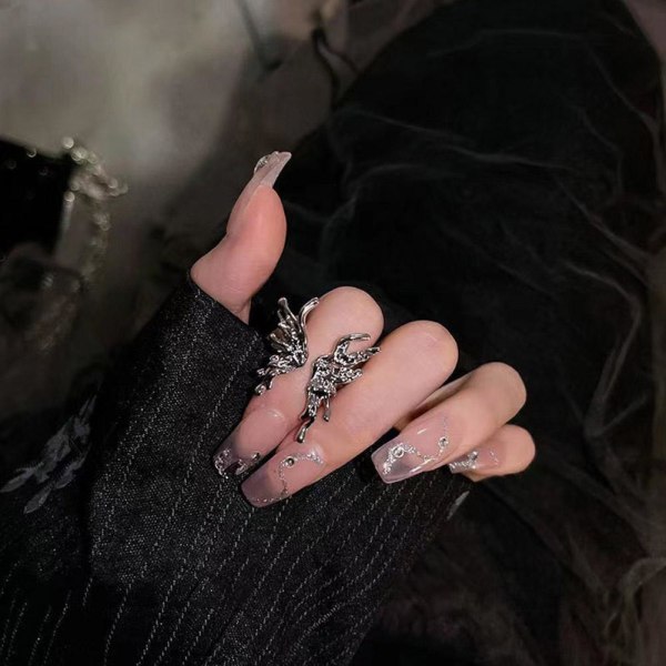 Punk oregelbundna ringar för kvinnor flytande metall fjäril-form öppen B One size