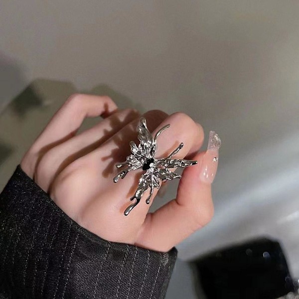 Mode Rhinestone Fjärilsring Justerbar Öppen Dam Mångsidig Smyckesring Fjärilsring V5f8 B One size