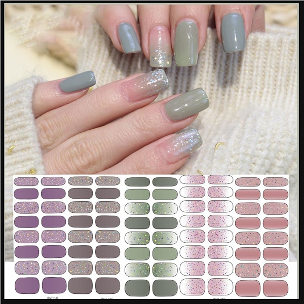 Glitterpulver Nagelsticker färggradient hopp vattentät finge LT-136 16pcs