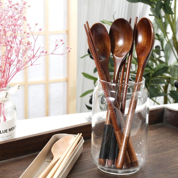 Japansk långskaft sked träsoppa sked Ätpinnar sked Po Lotus wood spoon onesize