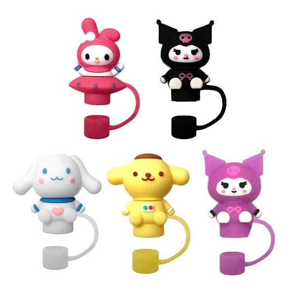 Cinnamoroll Mymelody Kuromi Tecknad Silikon Sugrör Lock Docka Kawaii Skydd Dricksstrå J2e8 yellow 1pc