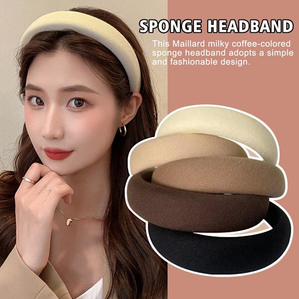 Hårband för damer, vadderat hårband, brett svamphårband, accessoar Hot W4 beige one-size