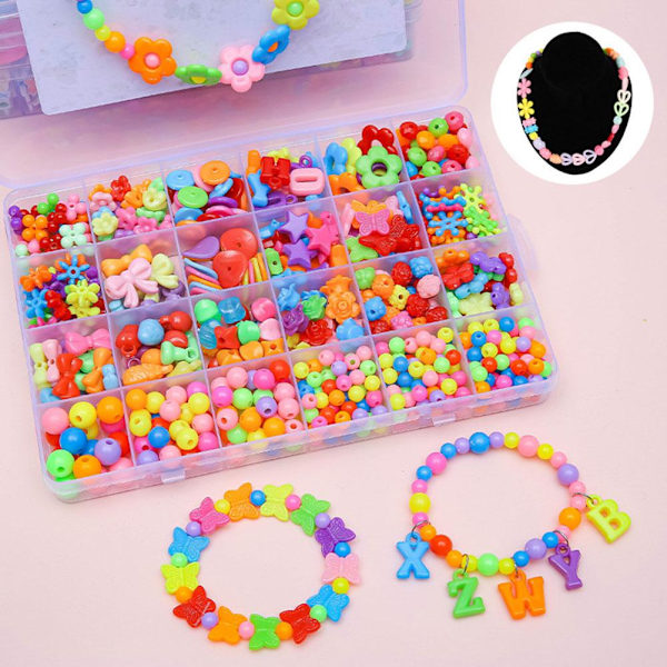 1 SET Barn DIY Pärlset Leksak Flicka Handgjorda Pärlor Pärlset Armband Kit Halsband Tillbehör S0L7 C 1set