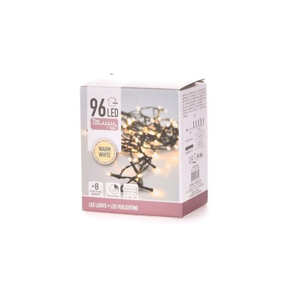 JULELYS 96 LED HVID VARMT BATTERI med timer 8 LYSINDSTILLINGER Vit