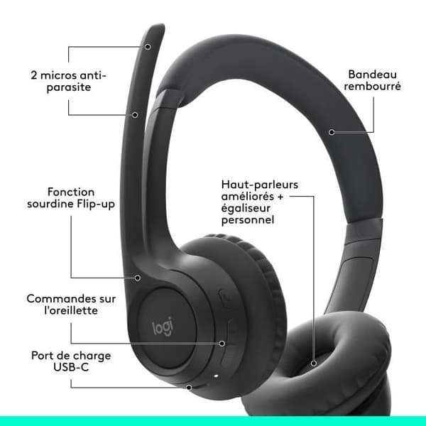 Hovedtelefoner - Trådløse - Logitech - Zone 300 - Bluetooth - Støjreducerende - Sort