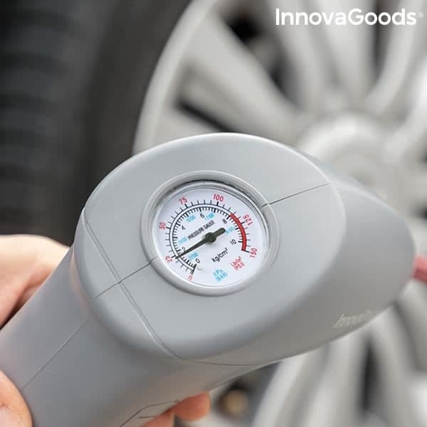 Bærbar luftkompressor - InnovaGoods - AirPro - Integreret LED - Slange og tilbehør inkluderet - Universal grå/röd