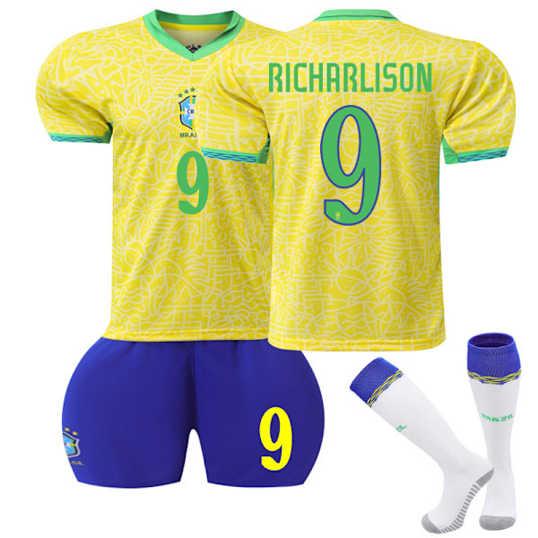 2024 UEFA Brasilien Hemmatröja Fotbollströjor Uniform Träningskläder #9 Richarlison Adult M(170-175cm)