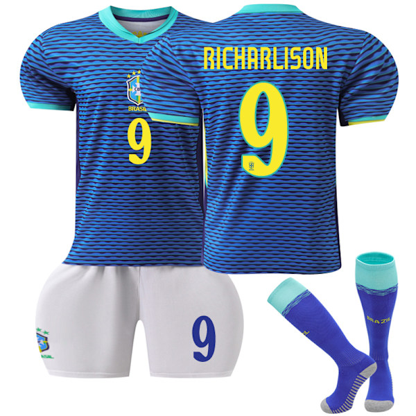 2024 UEFA Brasilien Bortalag Fotbollströjor Uniform Träningströjor #9 Richarlison Kids 16(90-100cm)