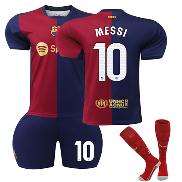 24-25 Messi 10 Barcelona Hemma Team Fotboll Kits Uniform Träningströjor Adult XS(160-165cm)