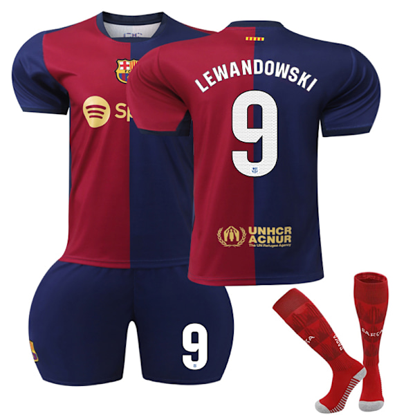 24-25 Lewandowski 9 Barcelona Hemma Team Fotboll Kits Uniform Träningströjor Kids 26(140-150cm)