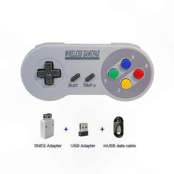 Trådløs 2.4G spillkontroller med fargerike knapper for SNES Mini PC Windows NS Switch Joypad GrayWhite