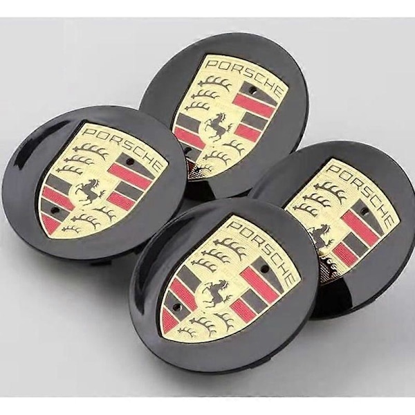 x Porsche hjulkapsler center sort buet 76mm logo farve
