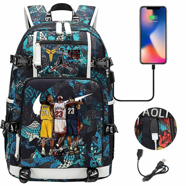 Kobe Bryant Michael Jordan och Lebron James ryggsäck resväska med printed mönster Student skolväska datorväska 5