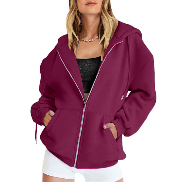 Søt hettegenser for jenter, tenåringsjente, høstjakke, oversized genser, casual hettegenser med snøring, glidelås, Y2k-hettegenser med lommer, lilla purple XXXXL