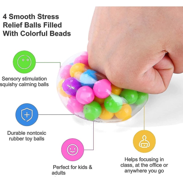 Regnbuestressball, stressball med fargerike DNA-perler inni, stressballer
