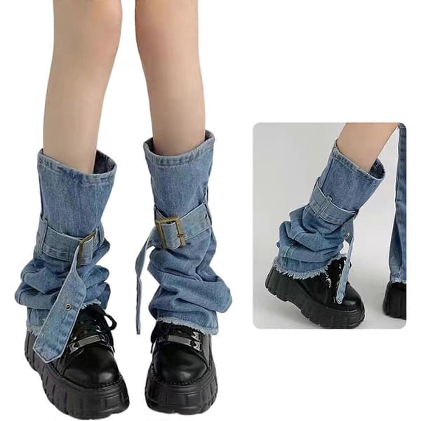 Piger Punk Denims Benvarmere Jeans Flared Benærmer Søde Ankelhøje Strømper Studenterpiger Mellemhøje Strømper til KvinderCJY Multicolor
