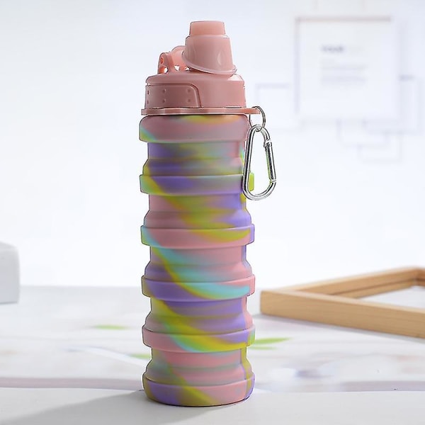 Foldbar vandflaske, silikone sportsvandflaske, Ins Wind Camouflage Outdoor Fitness Portable Cup, Personalized Folding Water Cup, 1 Pink