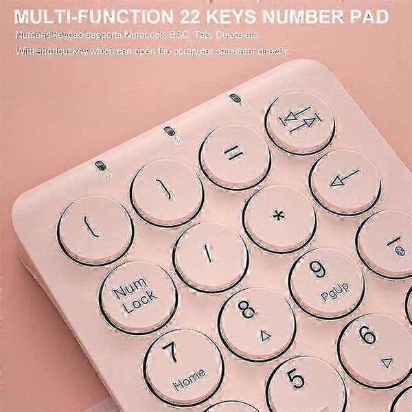 Langaton Bluetooth-numeronäppäimistö 22 näppäintä, ladattava numeronäppäimistö, pyöreät näppäinhatut, vaaleanpunainen