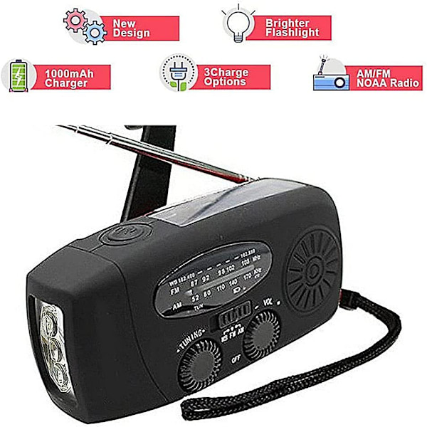 AM/FM Handvev & Solradio, Bärbar Nödradio med LED-ficklampa, Väder