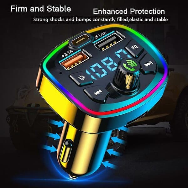 2023 Bluetooth 5.3 FM-sender til bil, stærkere dobbelte mikrofoner dyb baslyd, 48W PD&QC3.0 biloplader Bluetooth-adapter
