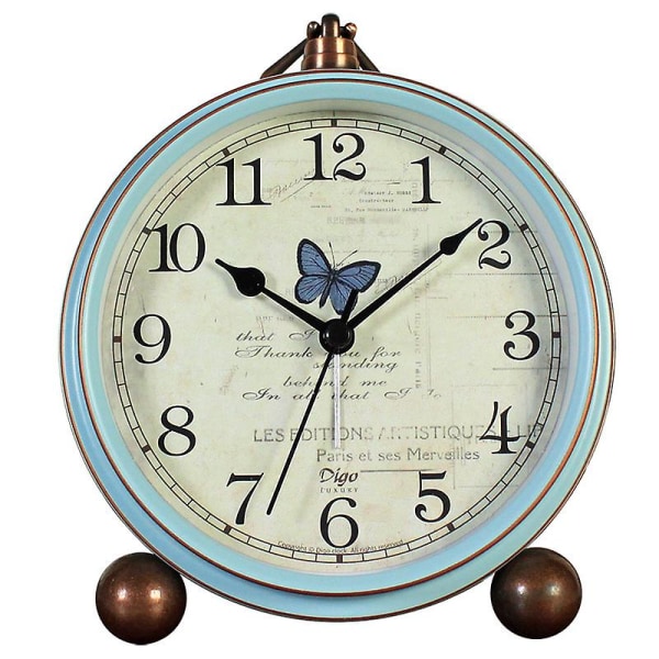 Bordsklocka Blå Icke-tickande Retro Väckarklocka i gammaldags stil, 5,2 tum