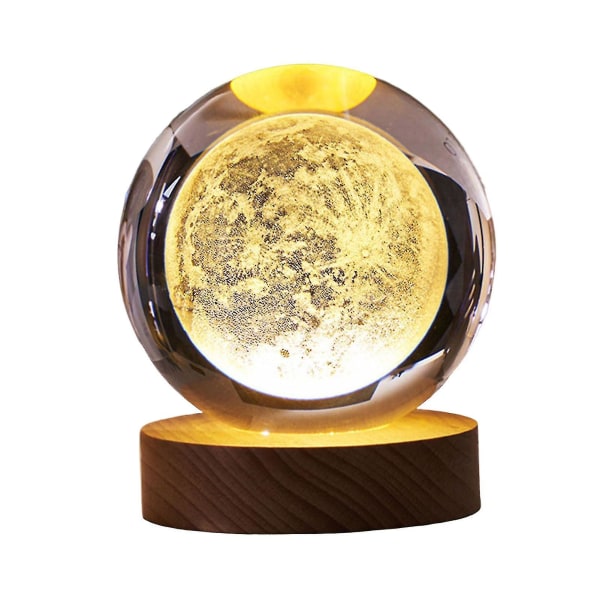 3d Planeter Kristallkula Graverad Miniatyr modell Nattljus Hemmakontor Inredning Moon 8cm