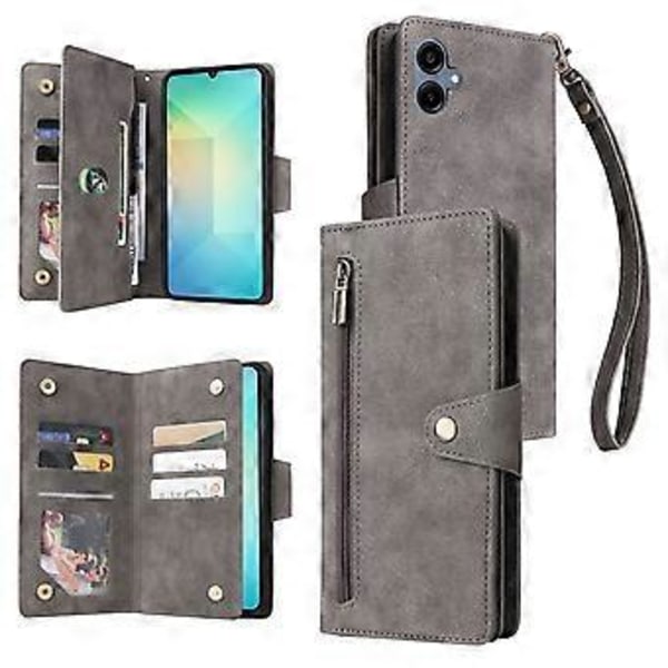 Fodral för Samsung Galaxy A06 med dragkedja, plånbok, läderstativ, telefonfodral med nitar (Stil A)