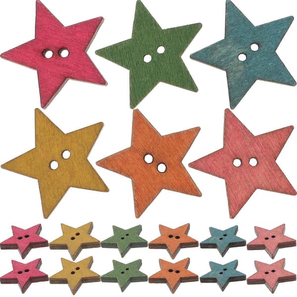 50 stk. treknapper fargerike stjerneformede to-hulls knapper DIY håndverkspynt 2.3X2.3cm