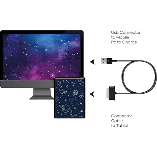 USB Datakabel Oplader Datakabel Datasync Sort til Samsung Galaxy TAB 2 10.1 P1000 7.1 Oplader