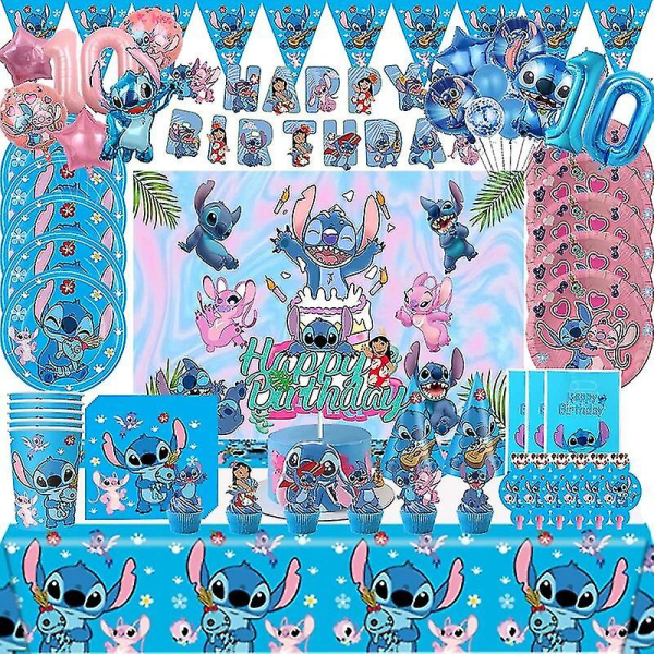 Stitch Fødselsdagsfest Dekoration Lilo Og Stitch Tema Bordservice Sæt Kop Tallerken Vinkel Ballon Supplies Til Børn Dreng Piger