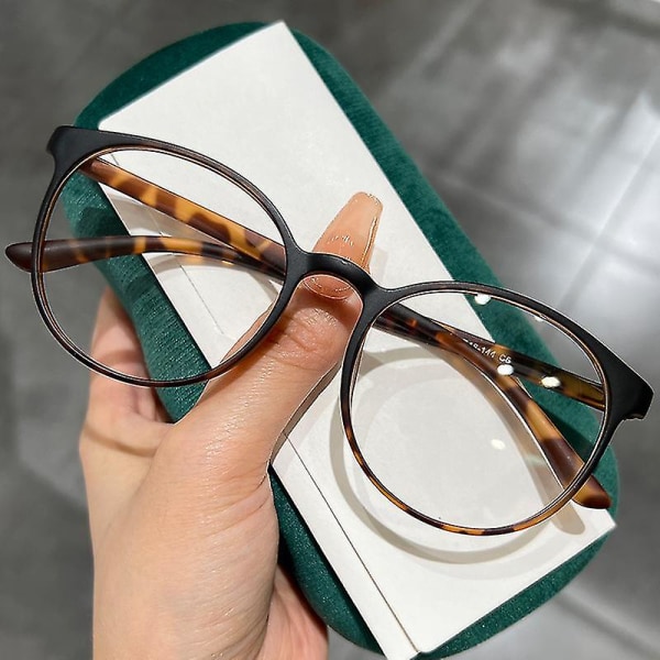 Stil runde færdige Myopia briller Unisex Vintage klare linse kortsynet leopard -2