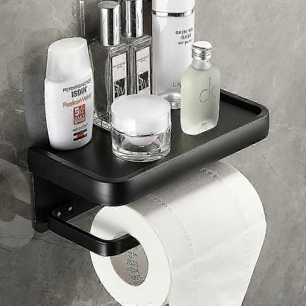 Badeværelseshylde med borefri toiletpapirholder til pladsbesparende organisering