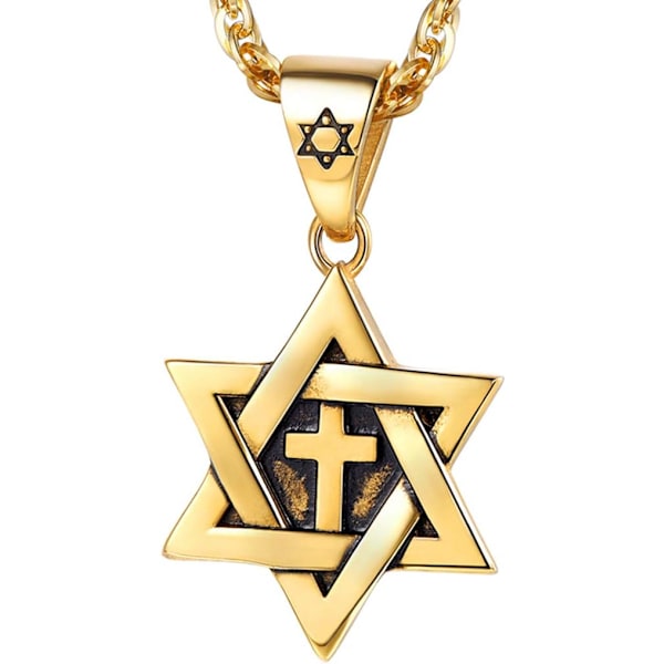 Davidsstjerne vedhæng, rustfrit stål, lang halskæde, velegnet til fritid/fester/begivenheder Golden Cross