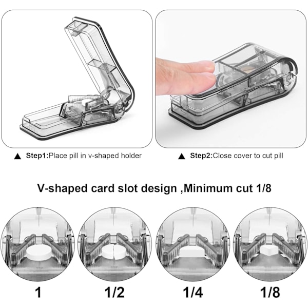 2 stk. pilledelere, professionel pilledeler til at dele små eller store piller i to Black