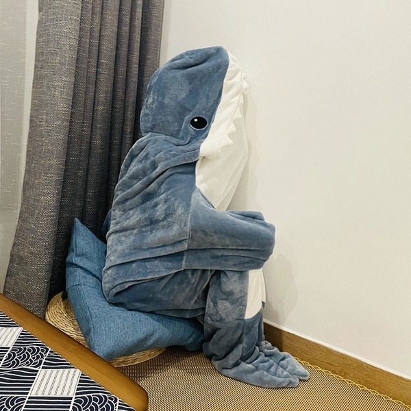 Shark Blanket -huppari Adult - Shark Onesie - Aikuisten puettava peitto - Haipeitto Super Pehmeä Kodikas Flanellihuppari Hain makuupussi 170cm