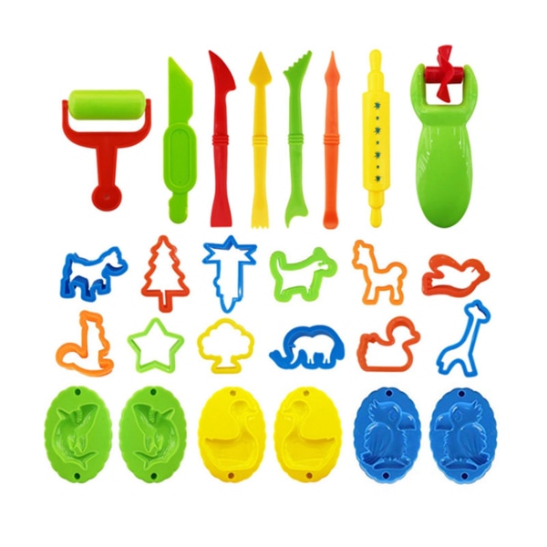 26 stykker plastinverktøy Leiretilbehørsett Diverse plastformer Rullekuttere Pedagogisk gave til barn, tilfeldig farge