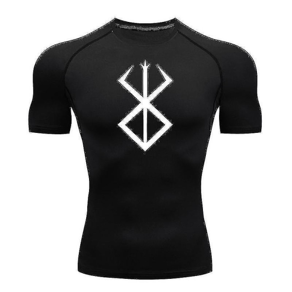 Anime Berserk Print Mænds Kompressions T-shirts Korte Ærmer Gym Træning Fitness Undershirts Hurtigtørrende A Black 1 L