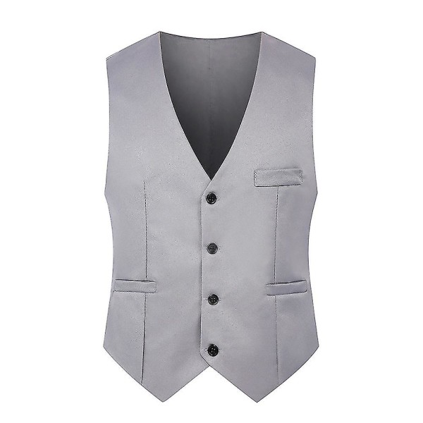 Ensfarget slank enkel-breasted vest Formell forretningsvest for menn Grey M