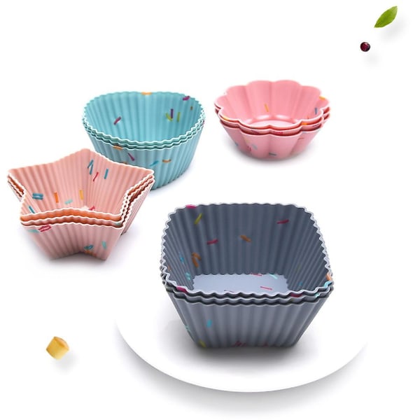 12 stk Genanvendelige Silikon Cupcakeforme Muffinskagebageri Slik DIY Bageudstyr Kopper Bageplade DIY Dessert