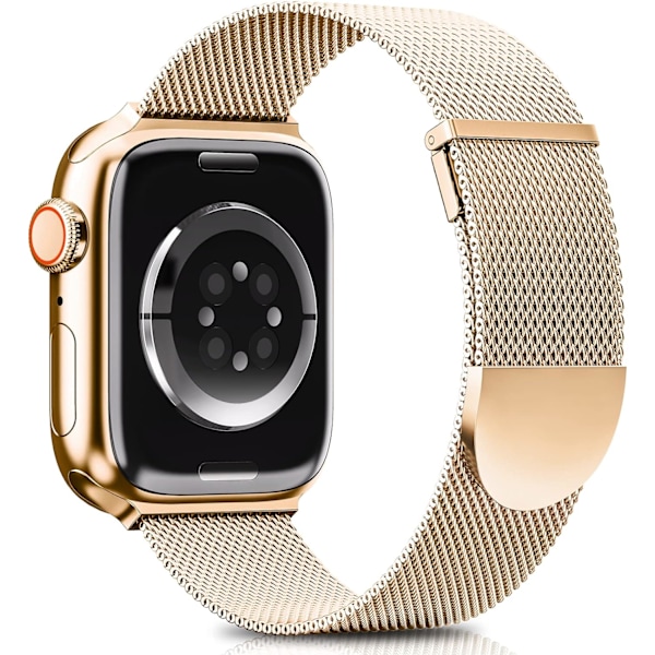 Upgraded Strap Compatible with Apple Watch 42mm 44mm 45mm 49mm, Magnetic Adjustable for iWatch Series 9 8 7 6 5 4 3 2 1 SE, Rose Gold