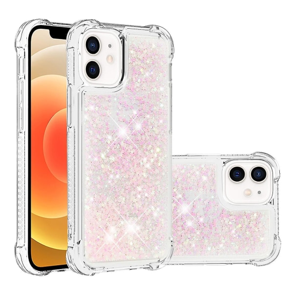 Iphone 12 Case Glitter Flytande Transparent Glittrande Glänsande Bling Kristallklart Flödande Quicksand Cover Tpu Silikon - Ljusrosa