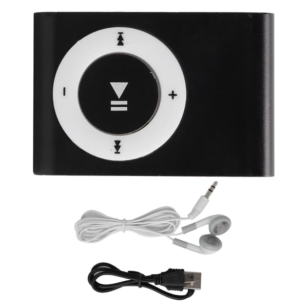 Bærbar Digital MP3-afspiller med Bælteclips Hovedtelefoner USB-kabel Sort