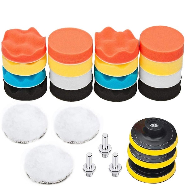 25 Pack 3 Inch Polishing Pads, Sponge Buffer Pads Set Kit With M10 Drill Adapter, Compound Auto Car