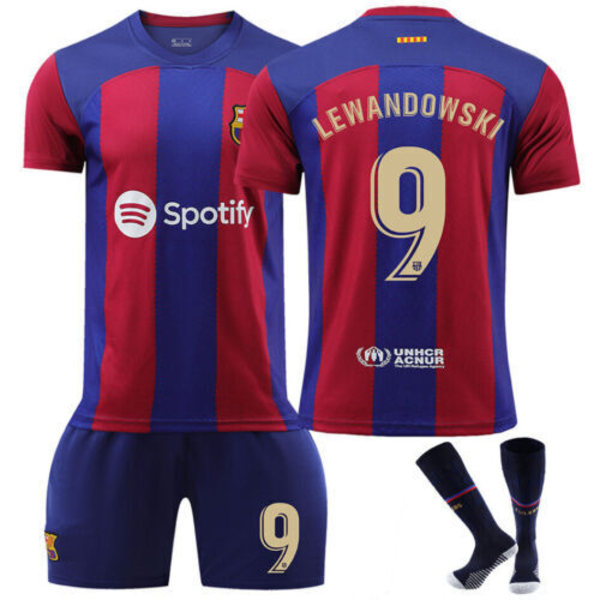 23-24 Lasten peliasut, treenipuvut, lyhythihainen paita+shortsit+sukat, Barcelona 23/24 kotipeliasu #9 barcelona 23/24 home kit #9 #26 (10-11 years)